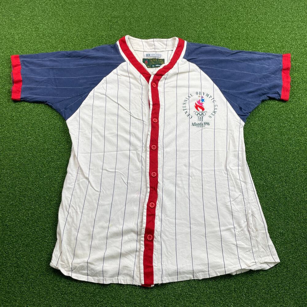 Vintage Atlanta 1996 Centennial Olympic Games Baseball Stripe Jersey Sz M